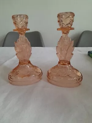 Buy Pair Of Vintage Art Deco Walther & Sohne Waltraut Leaf & Rose Glass Candlesticks • 9.99£