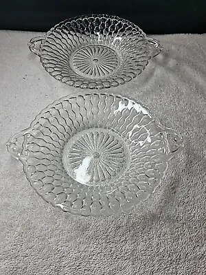 Buy Indiana Clear Glass Bowl With Handles  Honeycomb Design Vintage Lot Of 2. • 9.48£