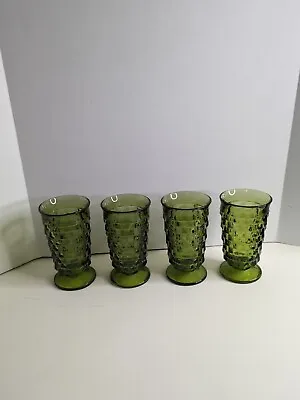 Buy 4 Vtg Indiana Glass Whitehall Avocado Green Cubist Tumblers Footed 6” Glasses • 42.75£