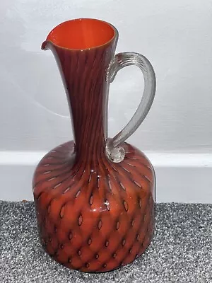 Buy Vintage/Retro Art Glass Handled Vase (Absract Design) Orange/ Navy • 29.99£