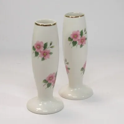 Buy Lord Nelson Pottery Posy Vase Pair 5-inch Floral Print Pink Flower Bone China  • 15£