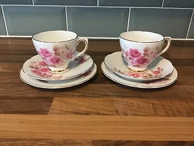 Buy 2 X Royal Sutherland Pink Roses Trios Cup Saucer Plate. Excellent Condition. • 2.99£