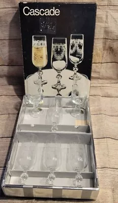 Buy Set Of 6 Vintage Bohemia Crystal Fluted, Etched Champagne Glasses New In Org Box • 69.39£