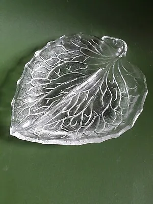 Buy Glass Serving Platter Dish With Divider, Leaf Design 9  Vintage • 9£