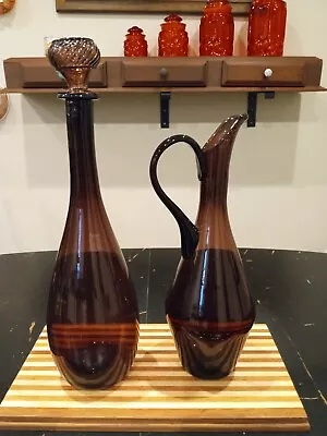 Buy Vintage Empoli Amethyst Purple Glass Pitcher Vase Ewer & Genie Bottle Decanter • 81.52£