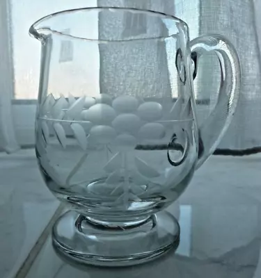 Buy Very Pretty Vintage Small Etched Glass Footed Jug • 5.99£