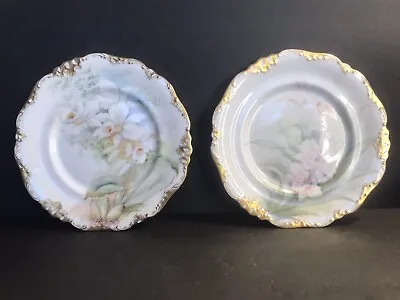 Buy Pair Of Antique Porcelain Plate/Limoges/Signed/Flowers/orchids/France1900/Gold • 175.51£