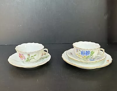 Buy Pair Meissen Tea Cup & Saucer Sets HP Floral • 97.31£
