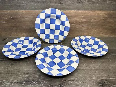 Buy Royal Stafford Earthenware Blue & White Checkered 10”Rimmed  Plate ~4 Pc • 71.24£