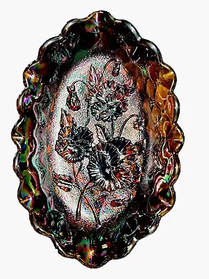 Buy Imperial Carnival Glass Ruffled Dark Amber Pansy Pickle Dish Beautiful Color • 81.52£