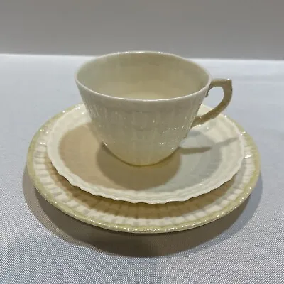 Buy Vintage Limpet Belleek Pottery Yellow Luster Teacup, Saucer Trio Green Mark MINT • 24.02£