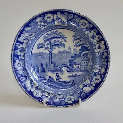 Buy Antique Staffordshire Blue & White Transfer Print Wild Rose Plate 17.5cm C.1840 • 5.99£