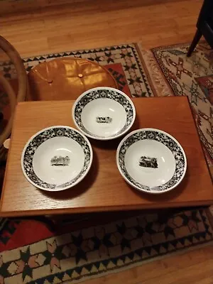 Buy Set Of 3 Prinknash Abbey Pottery Bewick's Houndes Cereal Bowls 16cm. Vgc  • 75£