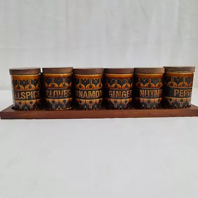 Buy Hornsea Pottery Brown Heirloom Spice Jars On Wooden Rack RETRO BOHO VINTAGE 70s • 39.99£