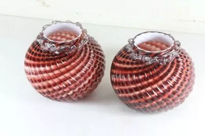 Buy Pair Franz Welz Antique Victorian Bohemain Glass Vases Ruby Swirl Art Glass • 45.50£
