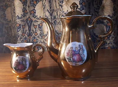 Buy Vintage Gold Fine China Teapot, Jug, And Small Plate - Rococo Style Designs • 13£