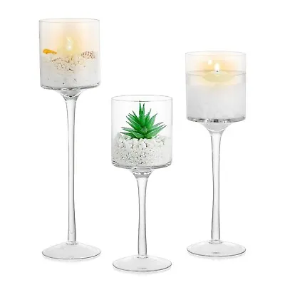 Buy Luxury 3 Set Tall Glass Large Candle Holders Centrepiece Tea Light Wedding Decor • 12.99£