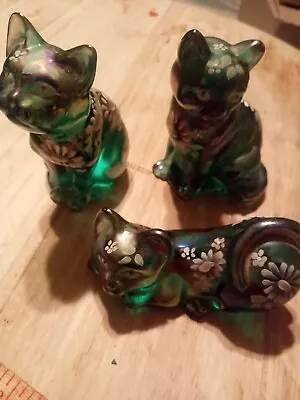 Buy Vintage Fenton Art Glass Cat Figurine 3 Piece Set Cats Limited Edition Numbered • 189.75£