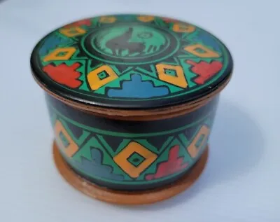 Buy Hand Painted Pottery Round Pill Trinket Box Santiago Chili Geometric Pattern • 10.42£