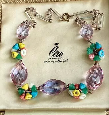Buy Antique Vintage Czech Uranium Flower Bi Colour Crystal Glass Necklace 1930's • 69.95£