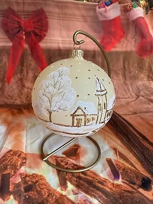 Buy Large 10 Cm Christmas Hand Painted Glass Ornament Bauble On The Stand !!! • 10.99£