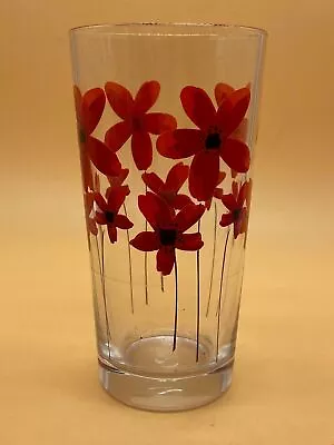 Buy Red Flowers Tall Clear Glass Highball Tumbler Glass  • 10.79£