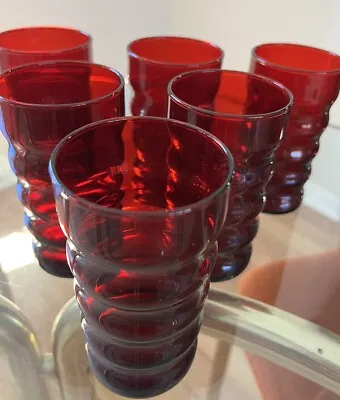 Buy 6- VTG Ruby Red Beehive Drinking Glasses Anchor Hocking Tumblers 5 3/4” X 2.5” • 28.41£
