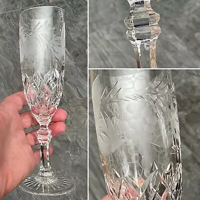 Buy 1 CHAMPAGNE Flute LEAD CRYSTAL ENGRAVED GRAPEVINE CUT GLASS BRIERLEY HILL 8” • 55£