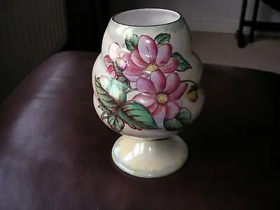 Buy Maling Lustreware 1962  Dahlia  Yellow  Pedestal Spiral Goblet Vase • 12.99£