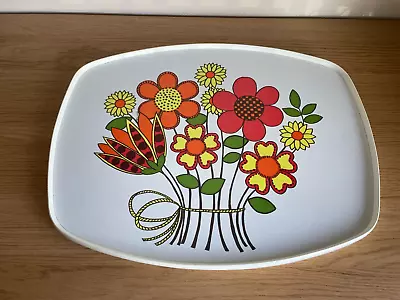 Buy Vintage Melamine Serving Tray White With Bright Flowers 1970s Funky Taunton Vale • 24.99£