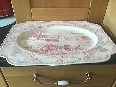 Buy Antique Crown Ducal Colonial Times England Large Pink Thanksgiving Platter • 124.99£