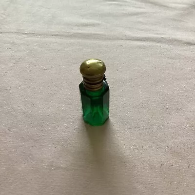 Buy Green Cut Glass Perfume Bottle With Brass Lid • 20£