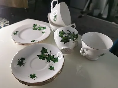 Buy Vintage Crown Royal Ivy Bone China Set Of 4 Cups And Saucers With 3 Plates T3  • 7.99£