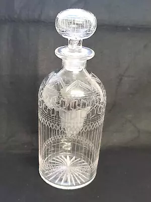 Buy Antique Cut Glass Decanter With Engraving All Around, Greek Key Design • 75£