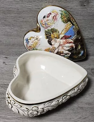 Buy Vintage Capodimonte Italian Porcelain, Heart Trinket Box With Lid In Cherubs  • 12.99£
