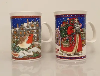 Buy 2 X Dunoon Christmas Fine Bone China Mugs By Sue Scullard 1999 & 2000 In *VGC* • 19.99£