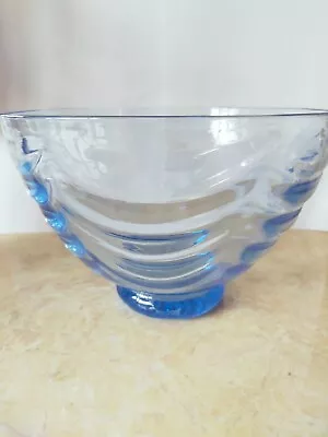 Buy Whitefriars Waved Ribbed Sapphire Blue Glass Bowl • 58£