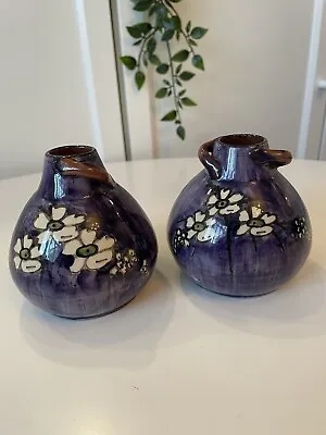 Buy 2 X Vintage Watcombe Torquay Pottery Squat Vases Blue Hand Painted Daisies • 26.93£