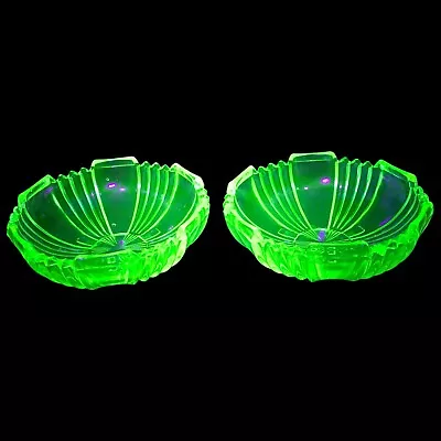 Buy Stölzle Czech Art Deco Uranium Green Glass Dessert Compote Bowl X2 Vintage • 19.99£