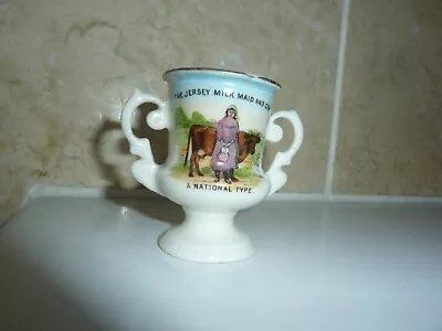 Buy Gemma China 6.3cm Two Handled Trophy Vase-jersey Milk Maid & Cow Pictorial Image • 15£