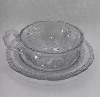 Buy Antique Etched Crystal Glass Footed Cup And Saucer Set Large Size Vintage • 28.42£