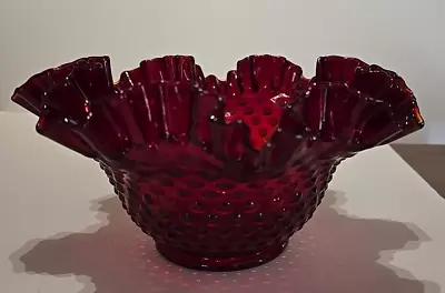 Buy G3-Vintage Hobnail Ruby Red Fenton Glass 9  Bowl Ruffled Edge Crimped • 38.51£