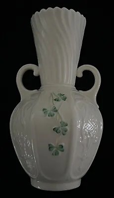 Buy Classic Belleek Ireland 2 Handled Vase/Urn W/Shamrocks~Gold Mark 1980-93 • 18.90£