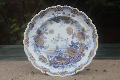 Buy Antique Plate Ridgway 22.5cm Oriental Shells Blue White Painted Orange Georgian • 34.99£