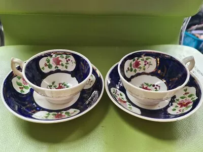 Buy Staffordshire Gaudy Welsh Floral Cups And Saucers (2) • 20£