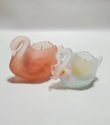 Buy Vintage Satin Glass Swan Candle Holders, Pink And Clear Frosted Set Of 2, Taiwan • 9.44£