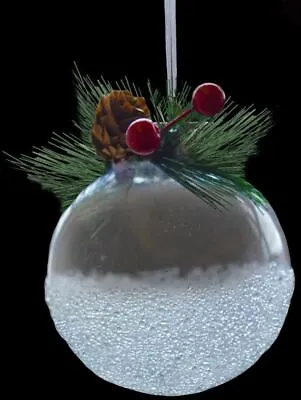 Buy 8cm Clear Glass Ball Bauble With Snow Home Fillable Baubles Christmas Ornament • 3.99£