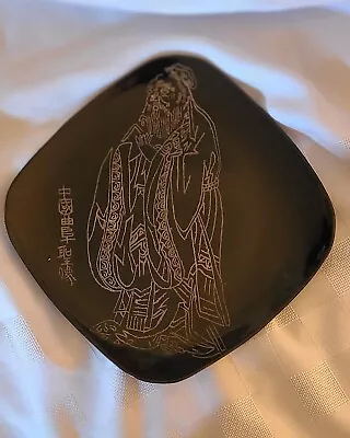 Buy Rare Glazed Stoneware Plate With Etched Calligraphy And Oriental Man • 42.69£