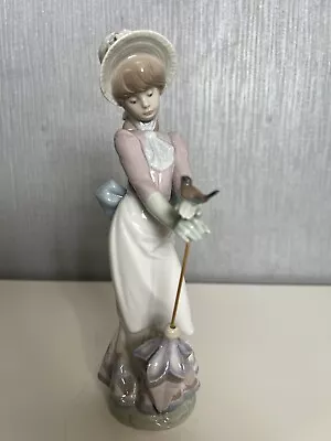 Buy Lladro Figurine  Garden Song  7618 Girl With Umbrella & Bird Retired Very Rare • 69.95£