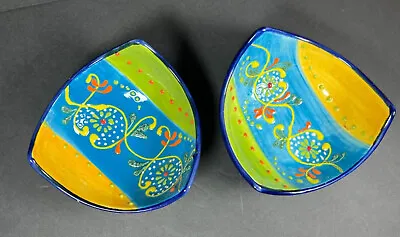 Buy Del Rio Salado Hand Painted Handmade Small Triangular Bowls Set 2 Spain • 18.24£